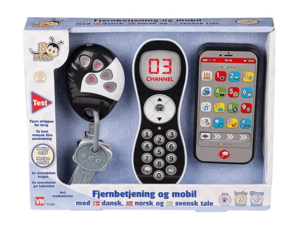 Fjernbetjening, mobiltelefon og nøgle -