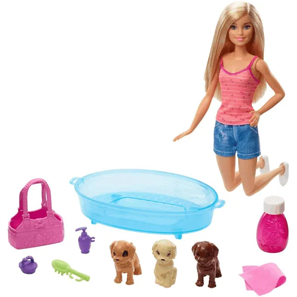 Barbie Badetid, blonde med 3 hunde - Barbie