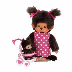 Monchhichi mor m. baby i klapvogn - Monchhichi