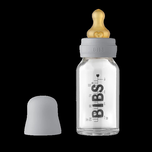 Bibs Sutteflaske Glas - Anti Kulik - 110 ml - Naturgummi - Cloud - Bibs