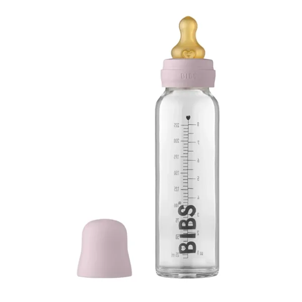 Bibs Sutteflaske Glas - Anti Kulik - 225 ml - Naturgummi - Dusky Lilac - Bibs