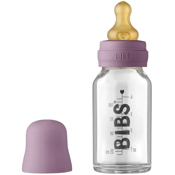 Bibs Sutteflaske Glas - Anti Kulik - 110 ml - Naturgummi - Mauve - Bibs