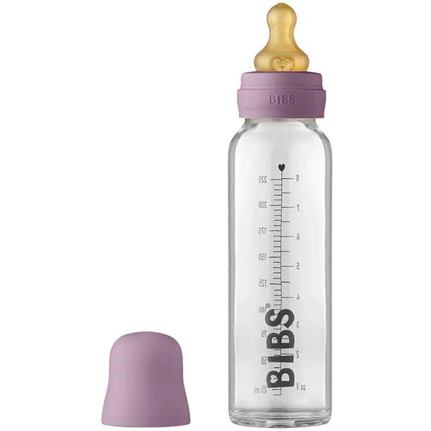 Bibs Sutteflaske Glas - Anti Kulik - 225 ml - Naturgummi - Mauve - Bibs