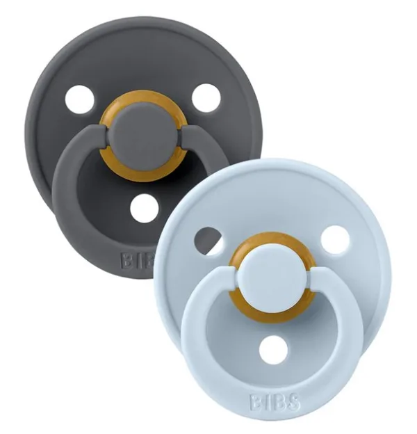 Bibs sutter - Colour str. 2 - rund - 2-pak - Iron & Baby Blue - Bibs