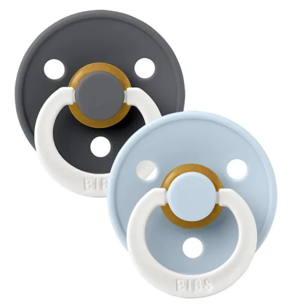 Bibs Sutter - Colour Glow str. 1 - rund - 2-pak Iron & Baby Blue - Bibs