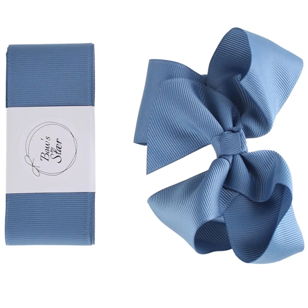 Bows By Stær dåbsbånd med sløjfe Støvet Blå - Bow's by Stær