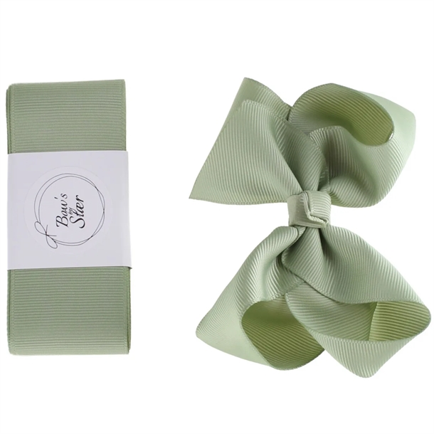 Bows By Stær dåbsbånd med sløjfe Støvet Grøn - Bow's by Stær