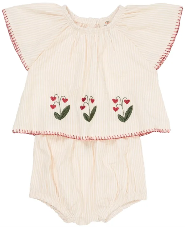 Copenhagen Colors Tunika & Bloomers - Seersucker baby set - Dusty Rose m. Cream Stripe - Copenhagen Colors