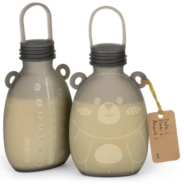 Haakaa Silikone Opbevaringspose til brystmælk Happii Bear 2 stk. (260ml) - Haakaa