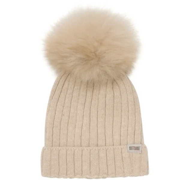 Huttelihut Hue - Uld Strik m. Alpaca Kvast - Sand Melange - Huttelihut