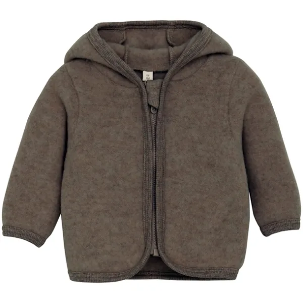 Huttelihut Jakke - Uld Fleece med ører - Brown Melange - Huttelihut