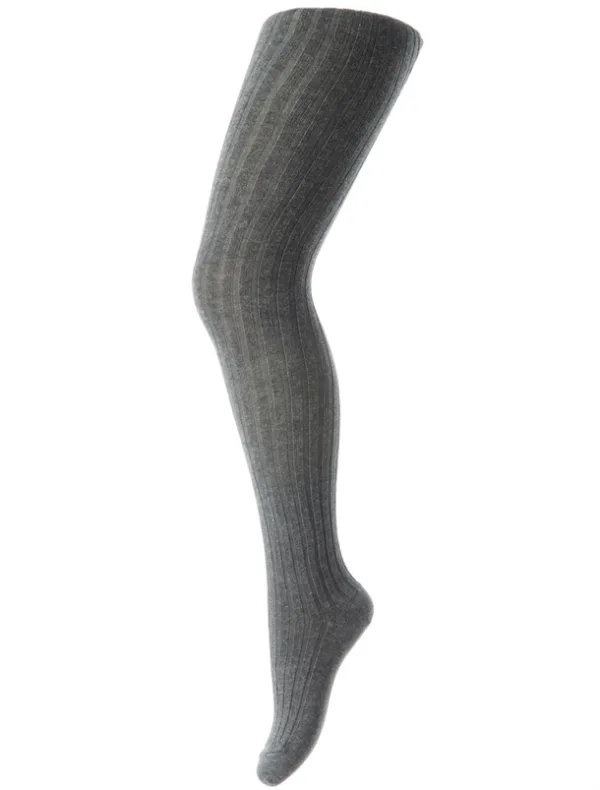 MP Strømpebukser Bomuld Rib Dark Grey Melange - MP Denmark