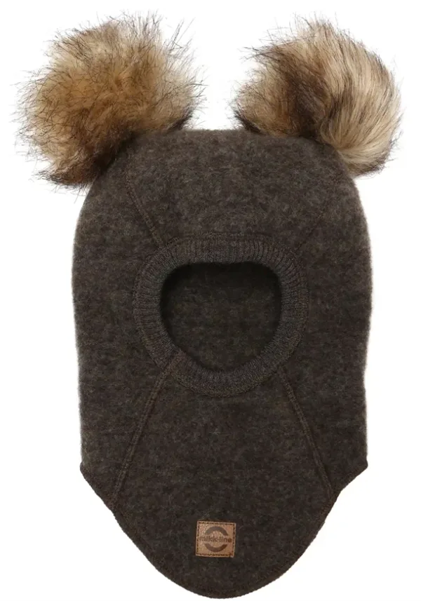Mikk-Line Elefanthue m. pom pom Dark Brown Melange - Mikk-Line