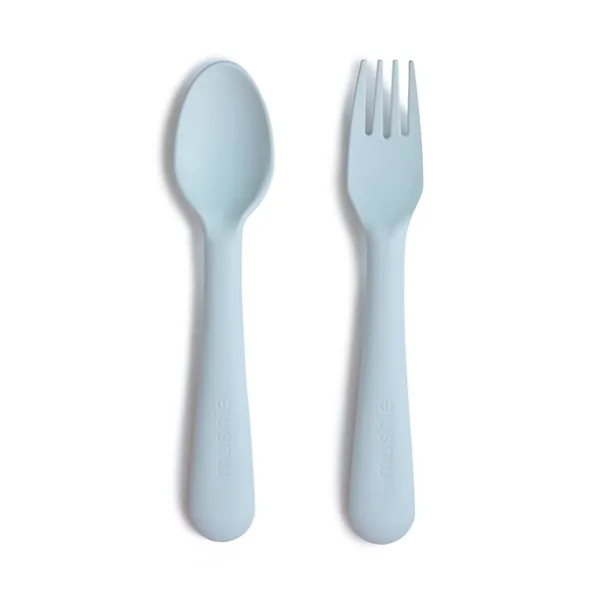 Mushie bestik - ske & gaffel - Powder Blue - Mushie
