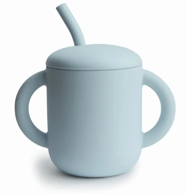 Mushie kop med sugerør Powder Blue - Mushie