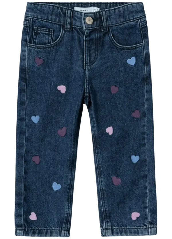 Name It Jeans Bella - Hjerter - Heart Embroidery Dark Blue Denim - Name It