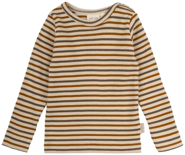 Petit Piao Bluse Striber Chocolate brown/golden sun/dark off white - Petit Piao