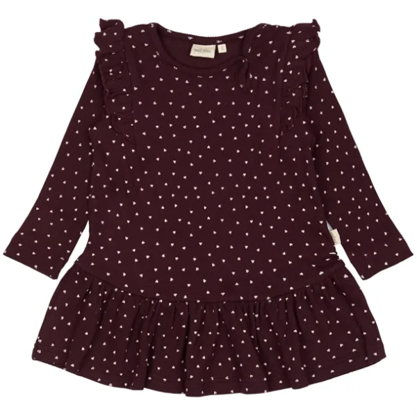 Petit Piao Kjole - Frill Modal Heart - Dark Grape/White - Petit Piao