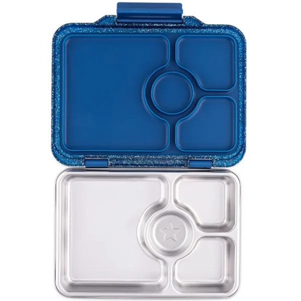Yumbox Madkasse - Stål - Prêt 4 rum - Blå Glitter - Yumbox