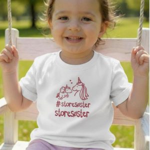 #Storesøster T-shirt S/S Enhjørning, Hvid Med Pink Krystalina - Jeg skal være storesøster T-Shirt - Legekammeraten.dk - Legekammeraten.dk
