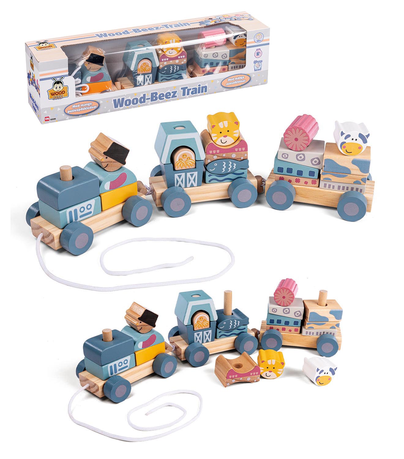 Wood Beez Pusle Træ Tog - Træ Legetøj - Legekammeraten.dk - VN Toys