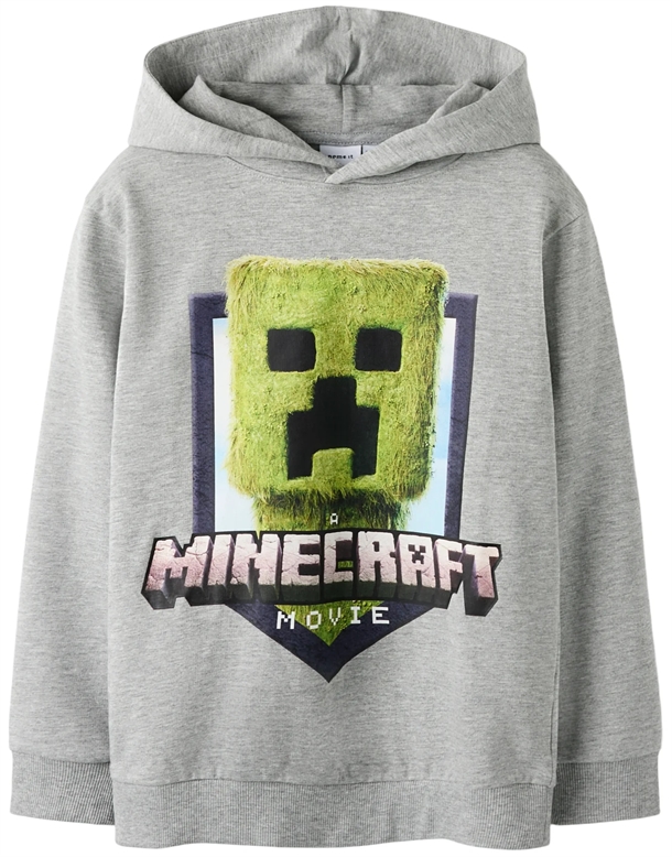 Name It Minecraft Hættetrøje - NKMOL Creeper - Grey Melange - Name It