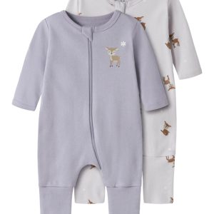 Name It Natdragt - Lynlås - Lilac Marble - Lavender Gray - 2-pak - Name It